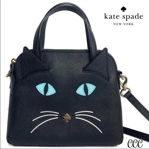 Kate Spade Small Malise Black Cat Blue Eyes Bag Halloween Theme Novelty Rare - Picture 1 of 7
